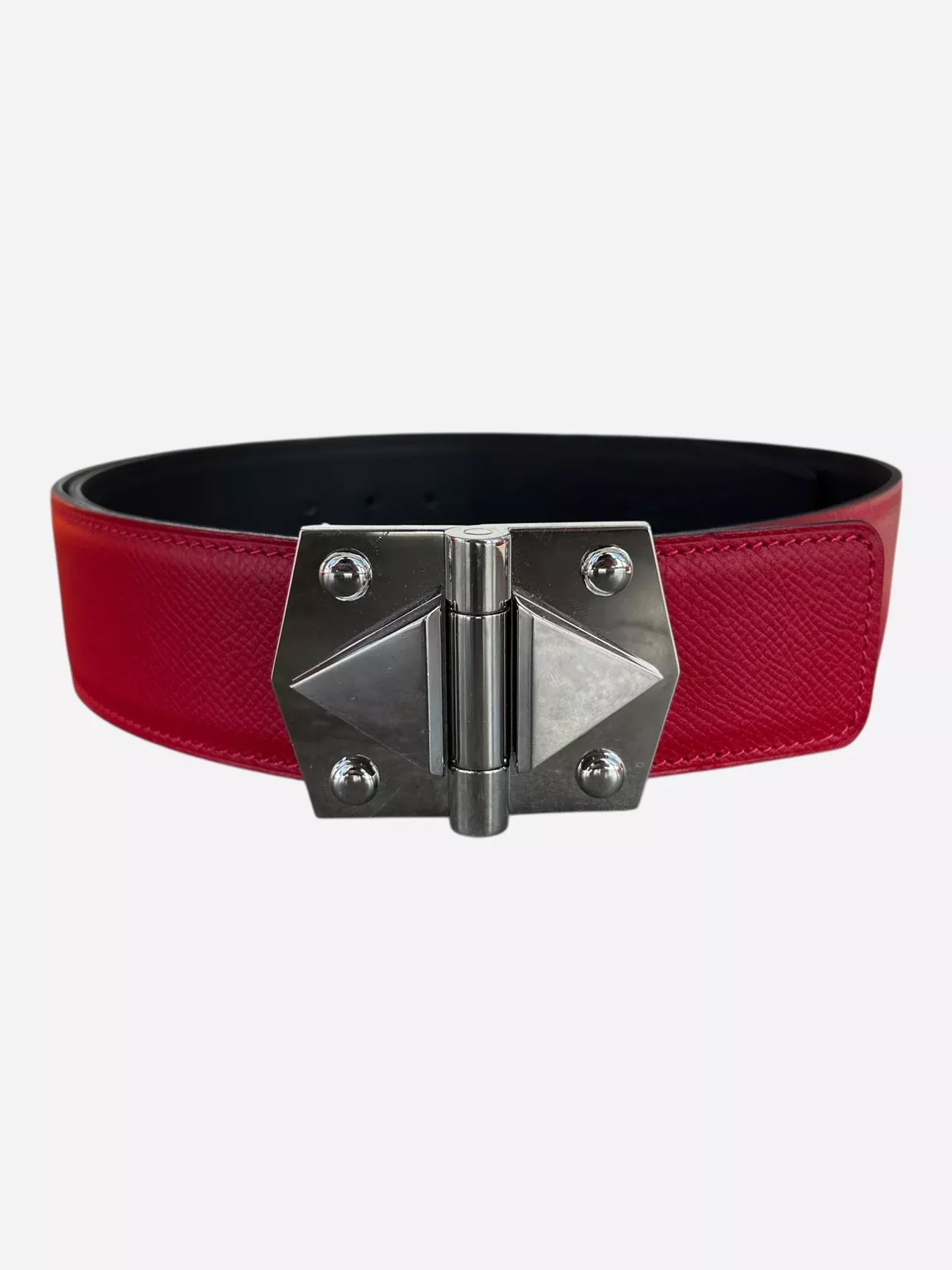 Hermes Red & Brown Palladium Hinge Reversible Belt