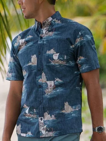 Kahala Maru Button Down-Navy Reverse