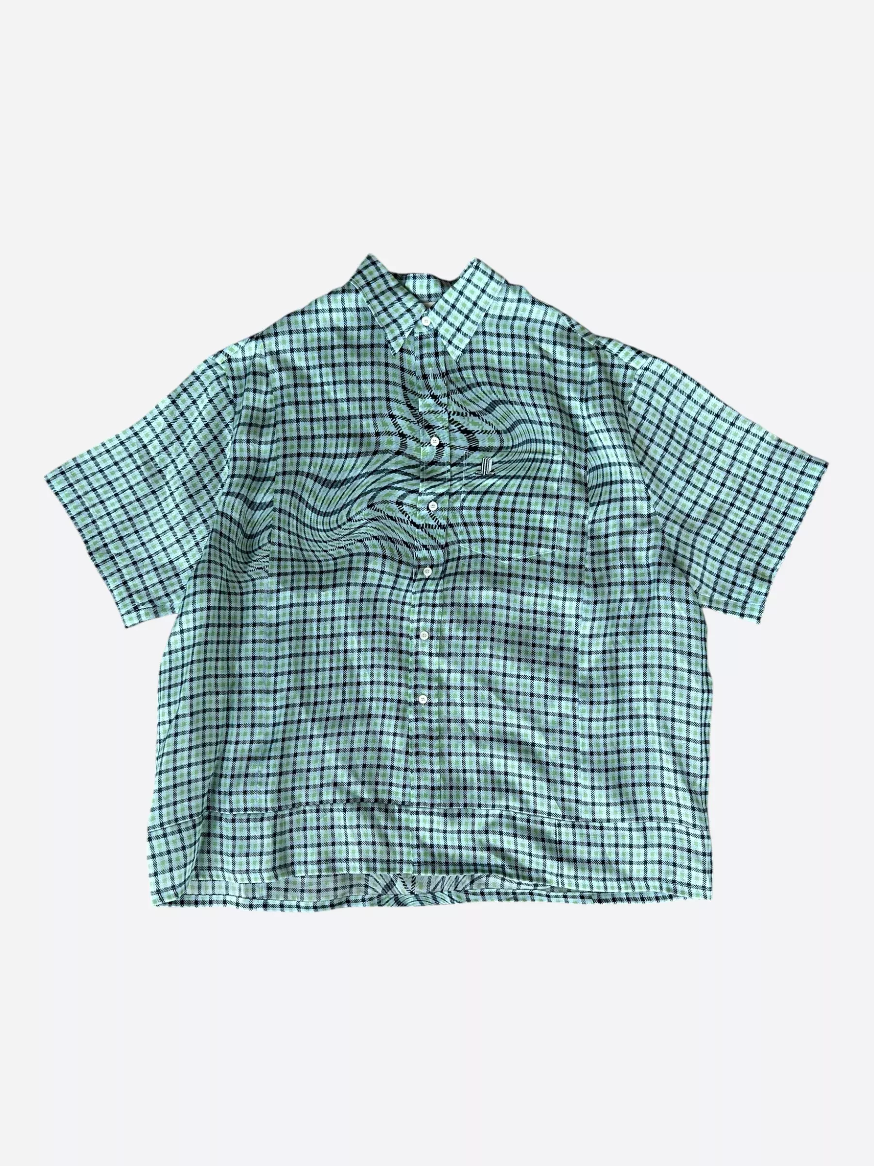 Lanvin Green Distorted Plaid Button Up Shirt