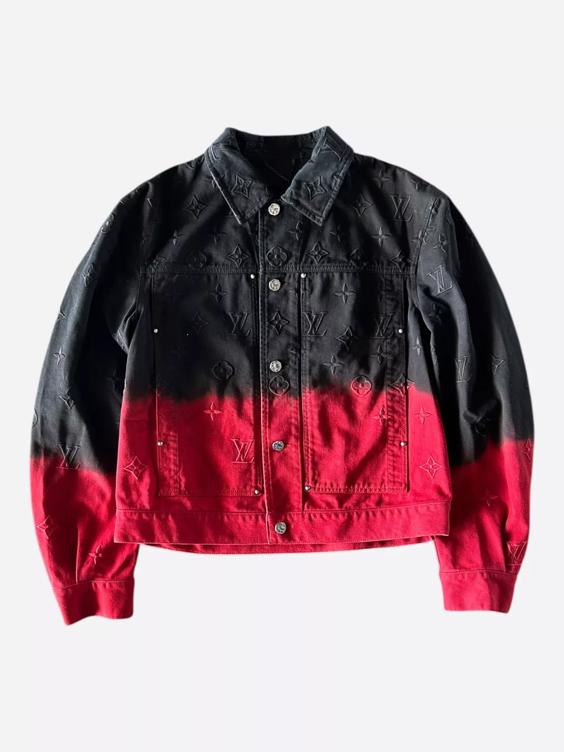 Louis Vuitton Black & Red Gradient Embroidered Monogram Denim Jacket