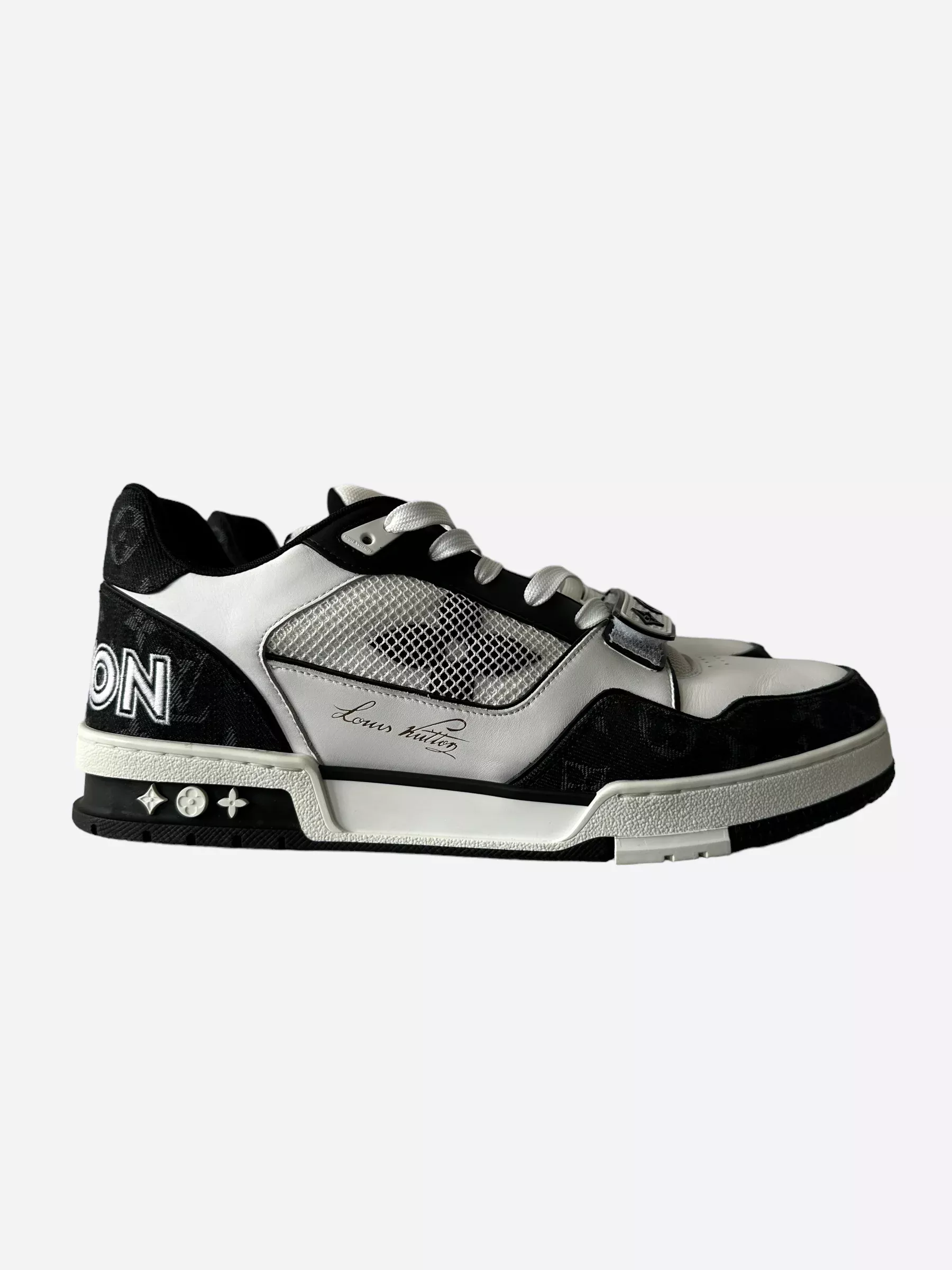Louis Vuitton Black & White Denim Monogram Mesh Trainer