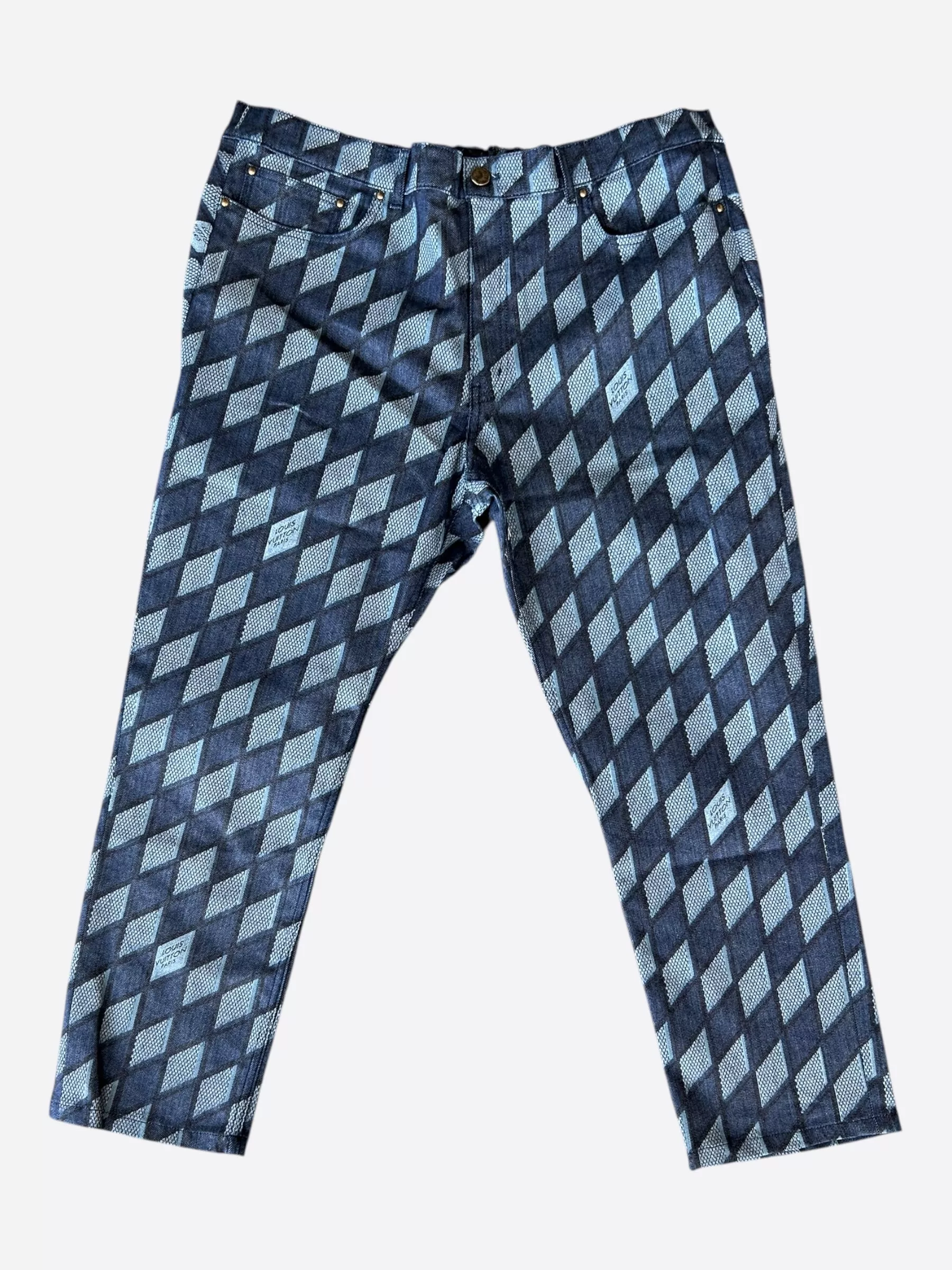 Louis Vuitton Blue Checkered Jeans