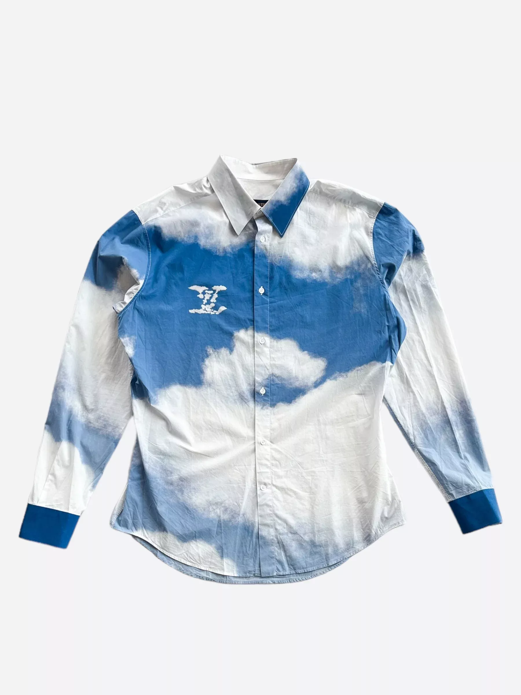 Louis Vuitton Blue & White Cloud Logo Button Up