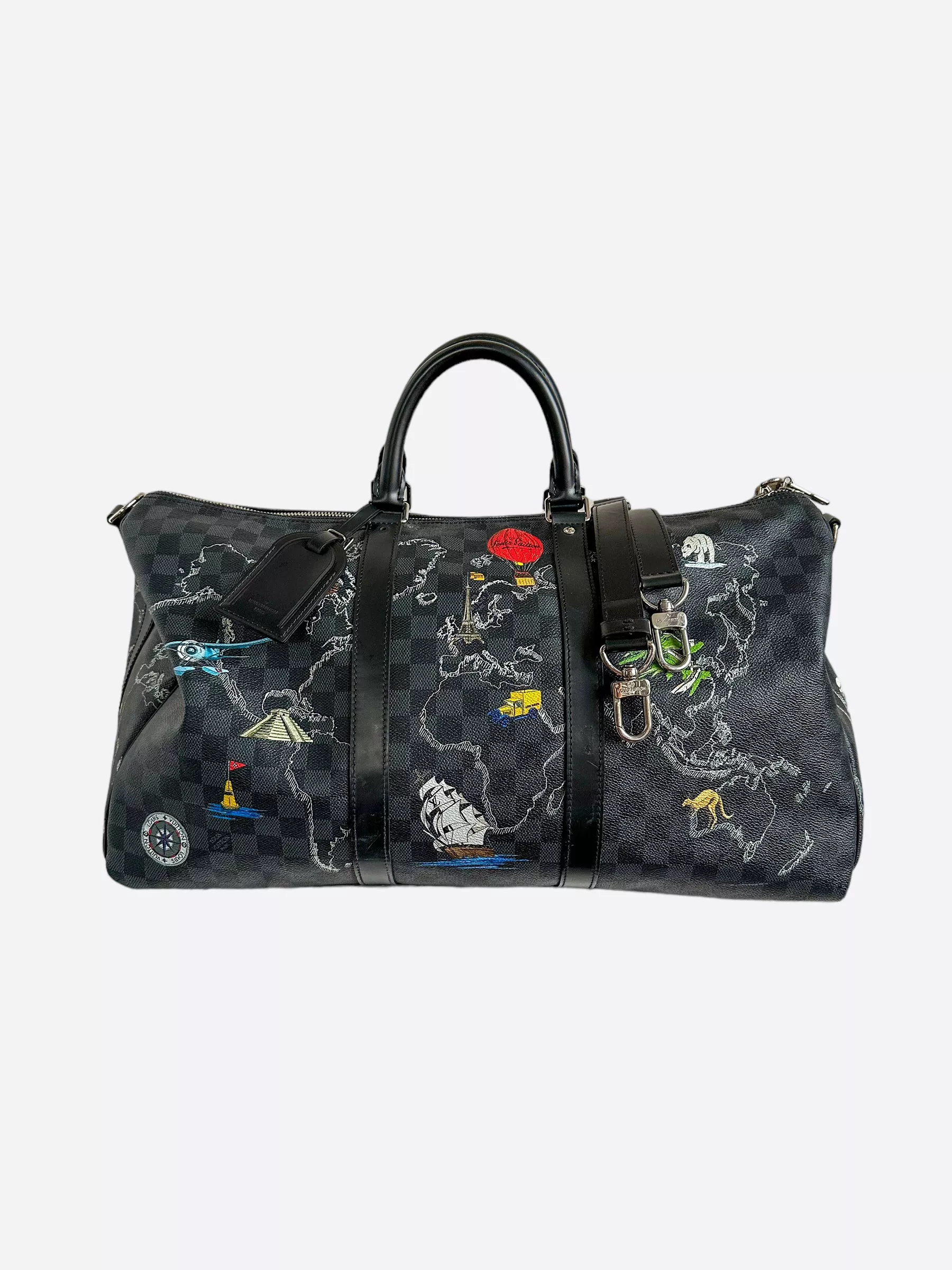 Louis Vuitton Damier Graphite Renaissance Map Keepall 50