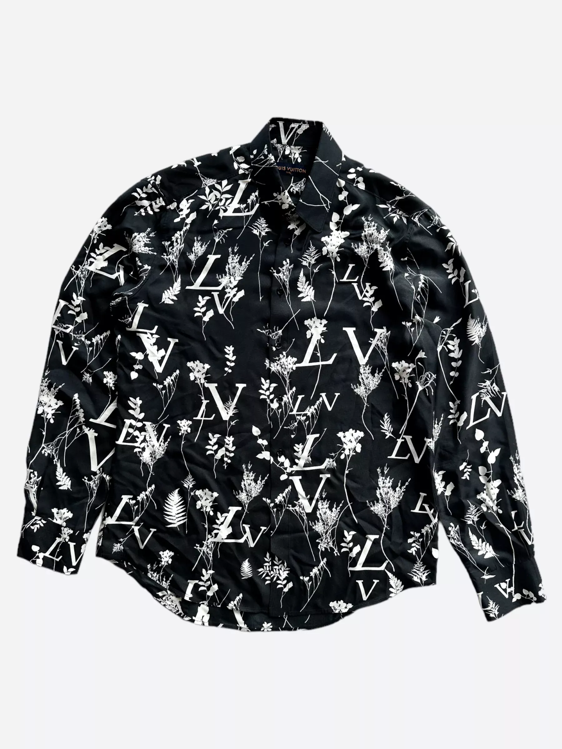 Louis Vuitton Navy Leaf Silk Button Up Shirt