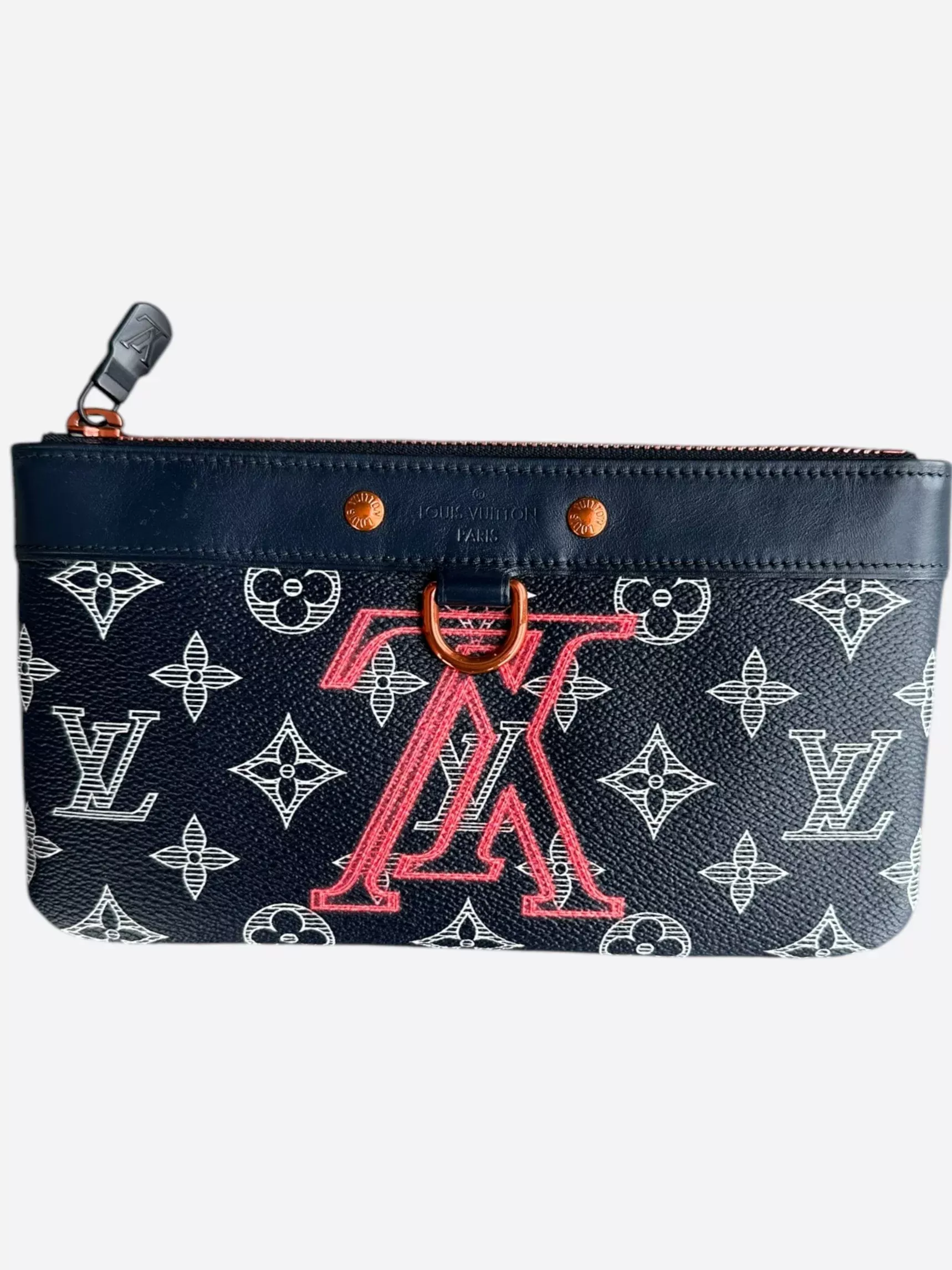 Louis Vuitton Navy & White Monogram Upside Down Logo Pouch
