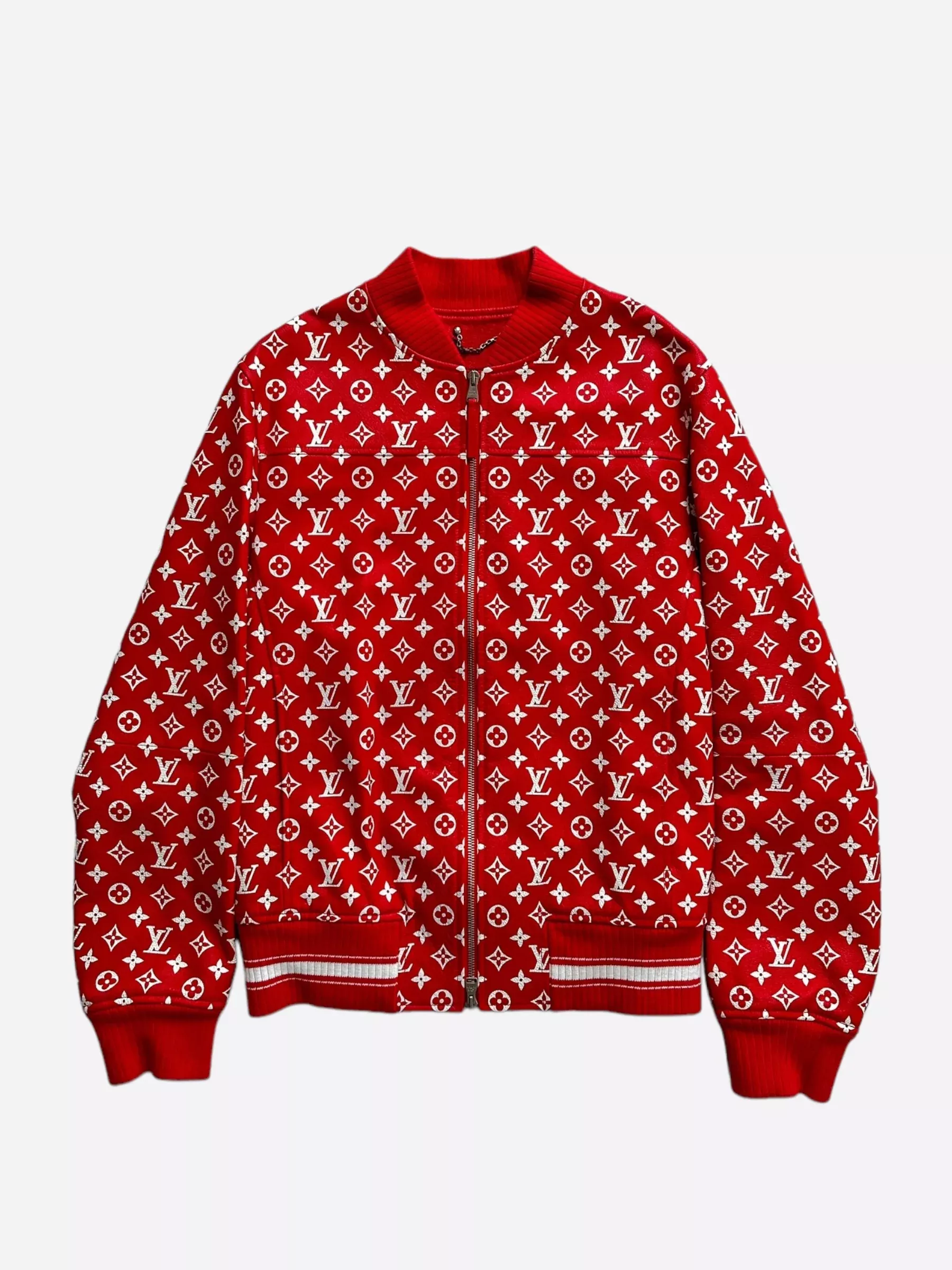 Louis Vuitton Supreme Red & White Monogram Varsity Jacket