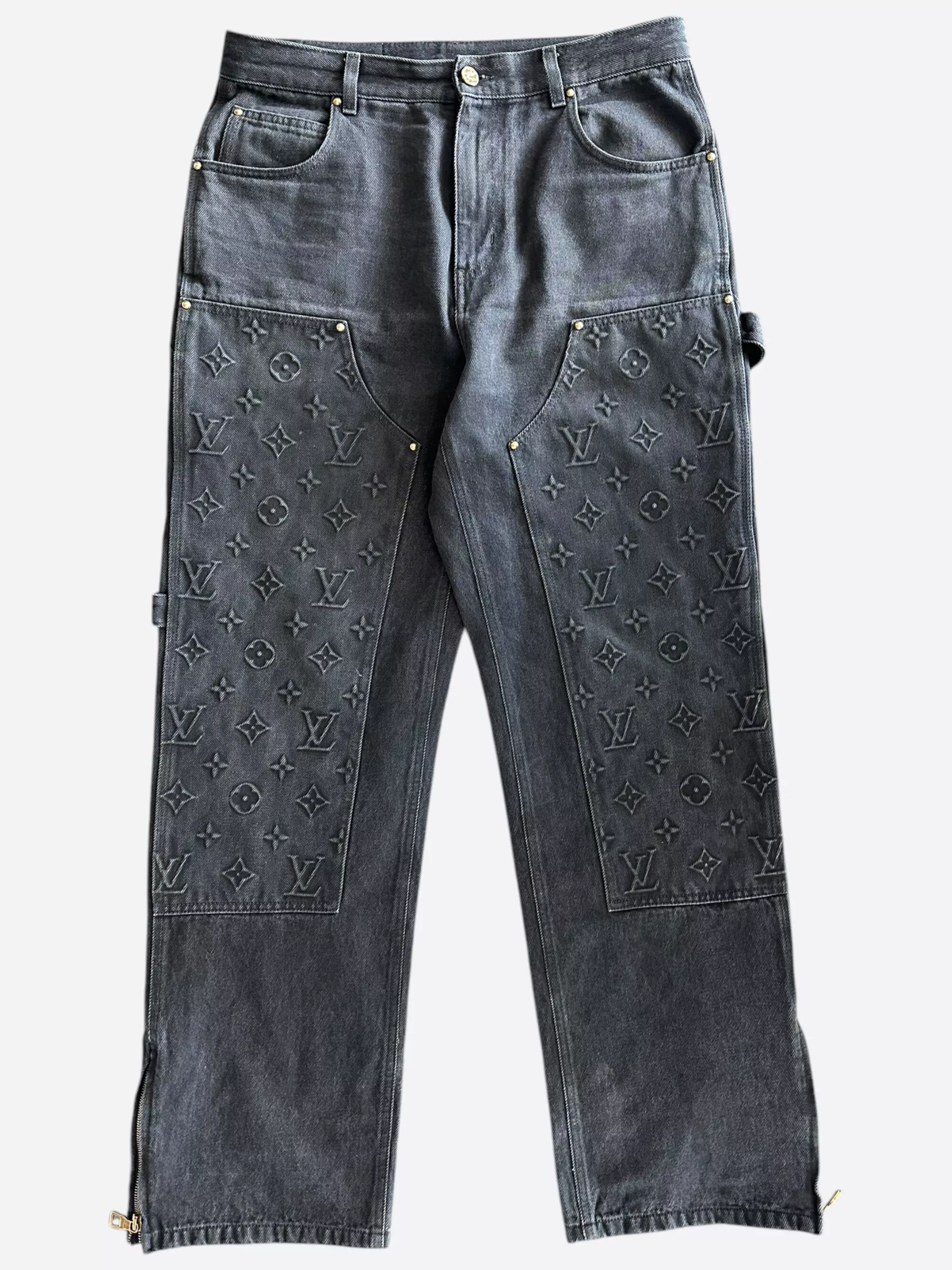 Louis Vuitton Washed Black Monogram Carpenter Pants