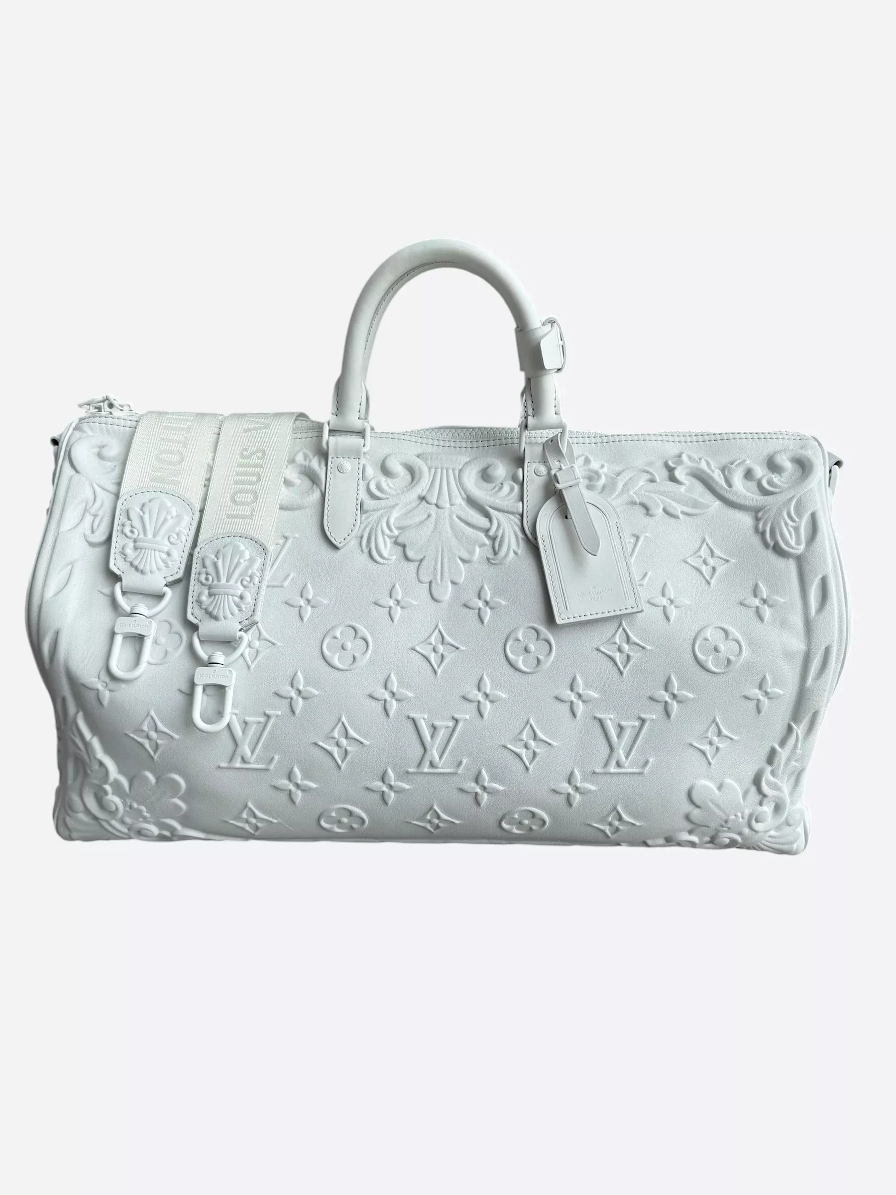 Louis Vuitton White Ornament Monogram Keepall 50
