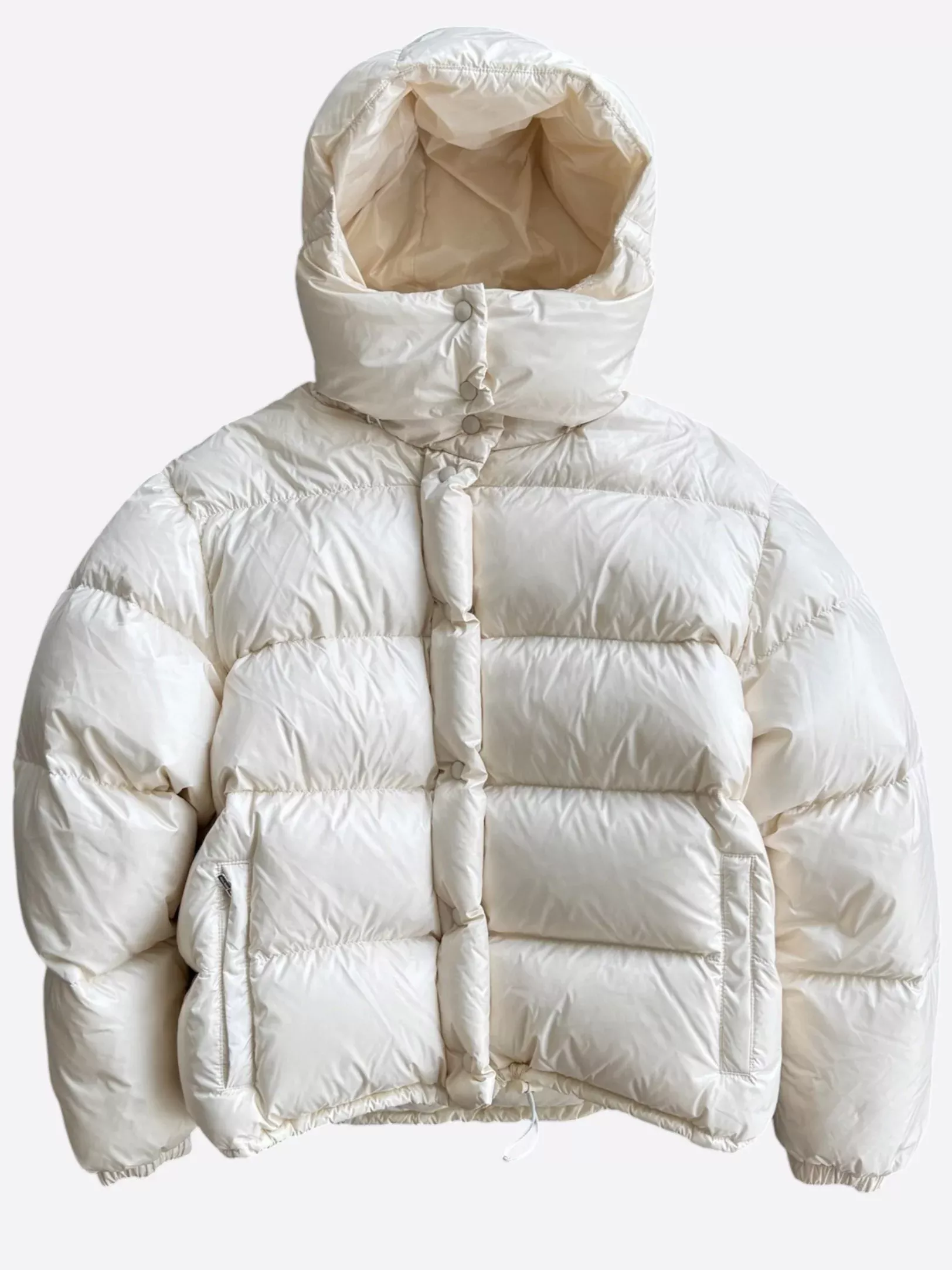 Miu Miu Beige & White Logo Puffer Jacket