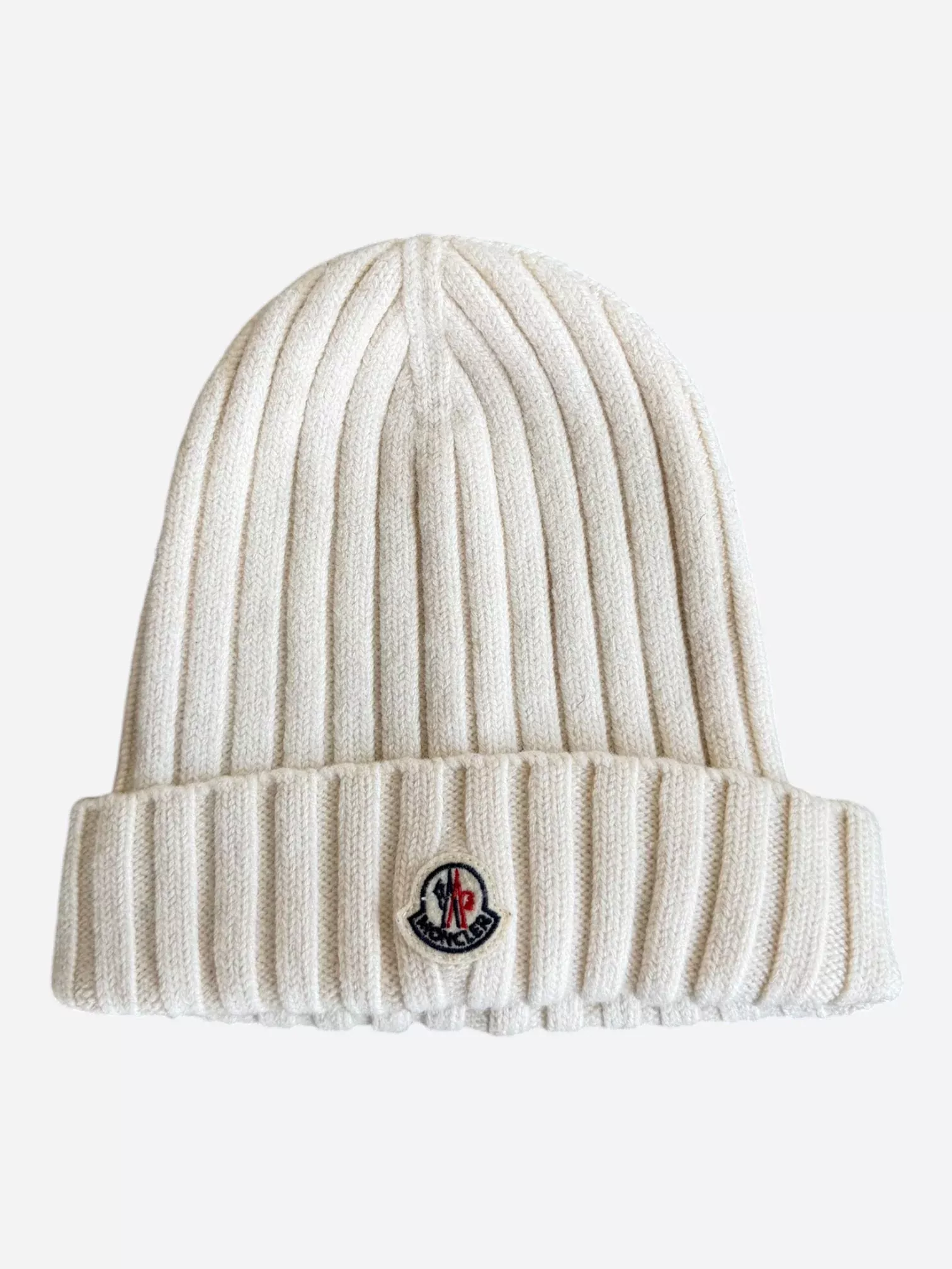 Moncler White Logo Beanie