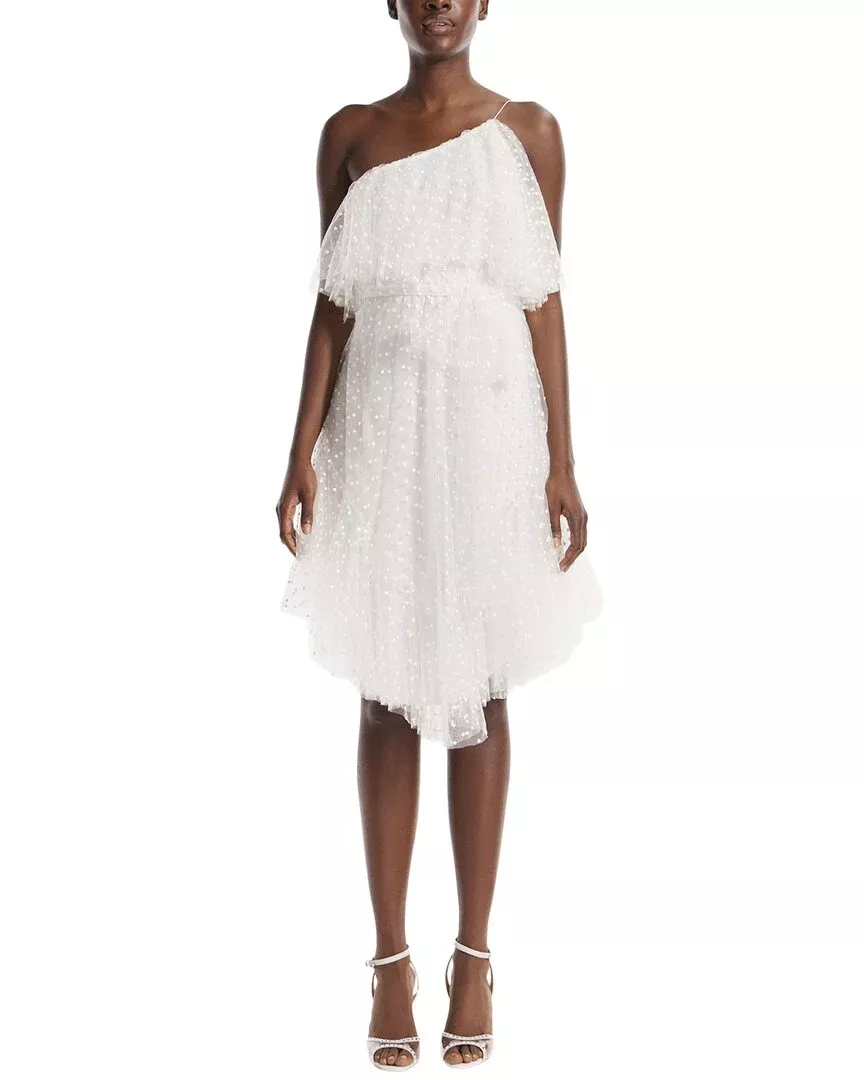 Monique Lhuillier One-Shoulder Spaghetti Strap Cocktail Dress