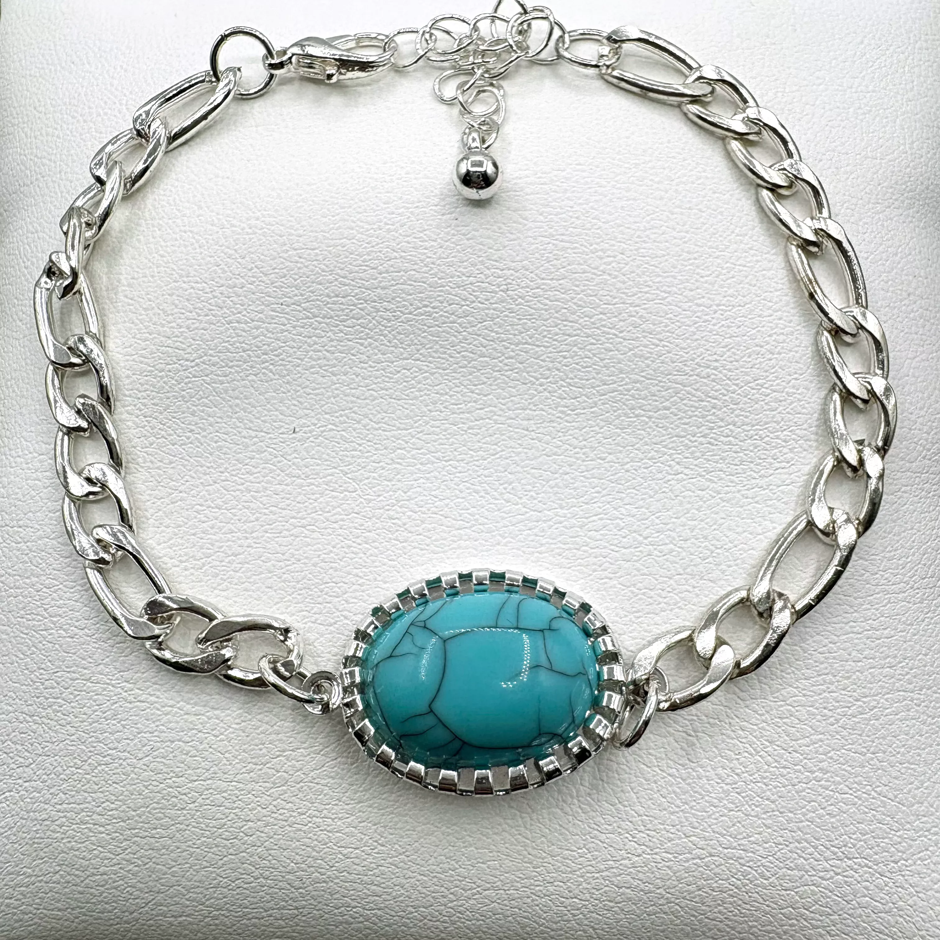 NIHBC14 - Oval Turquoise Cuban Link Chain Bracelet