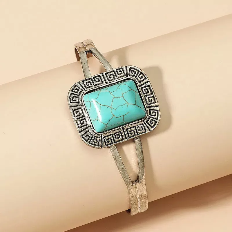 NIHBC49 - Large Square Turquoise Stone Bangle Bracelet
