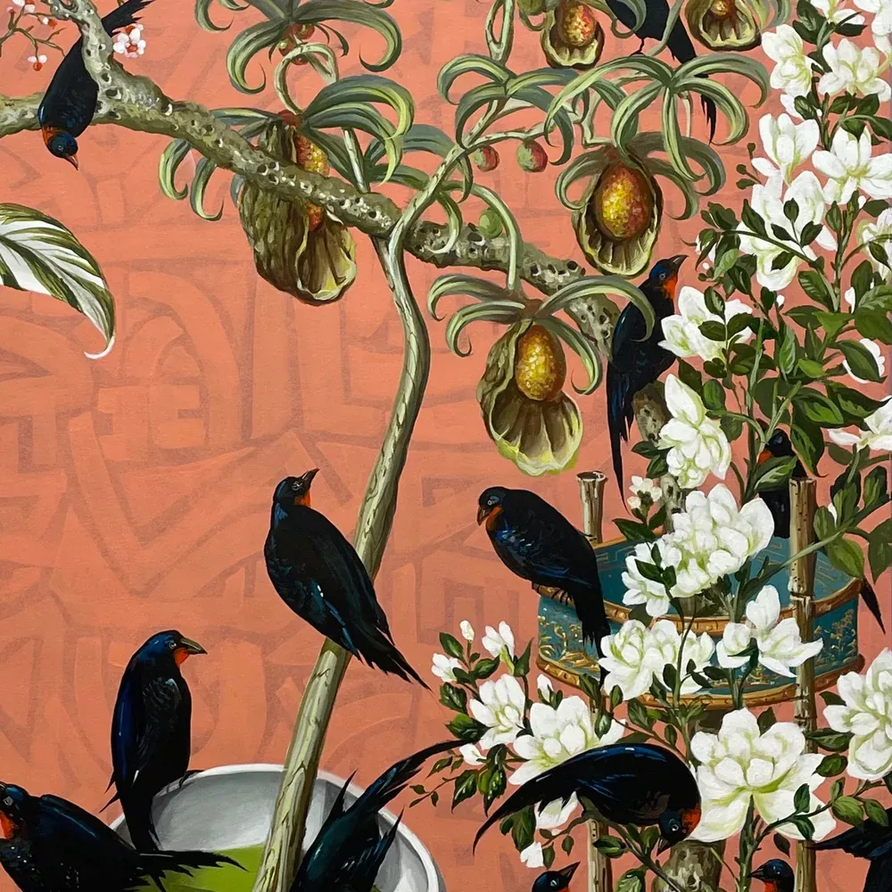 Paper Panel-Blackbird With Flowers