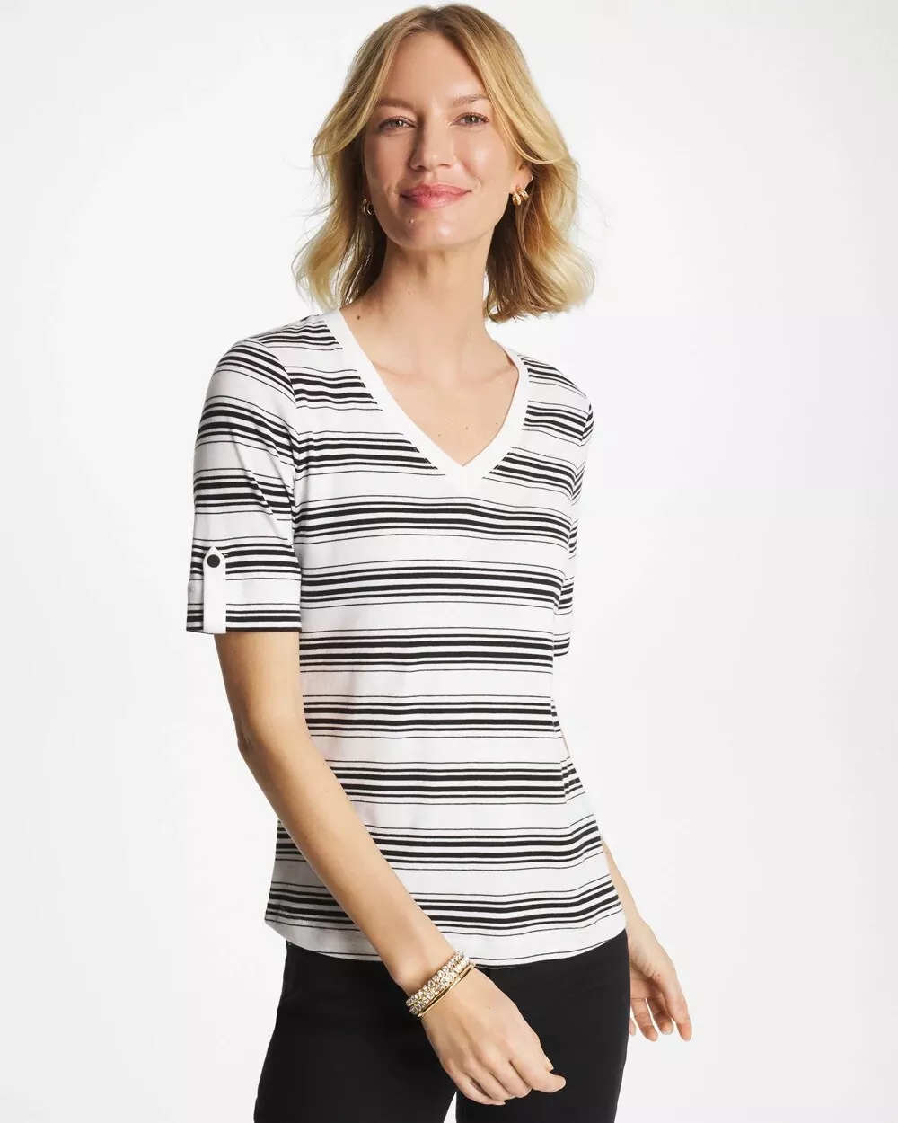 Pima V-Neck Tab Sleeve Tee