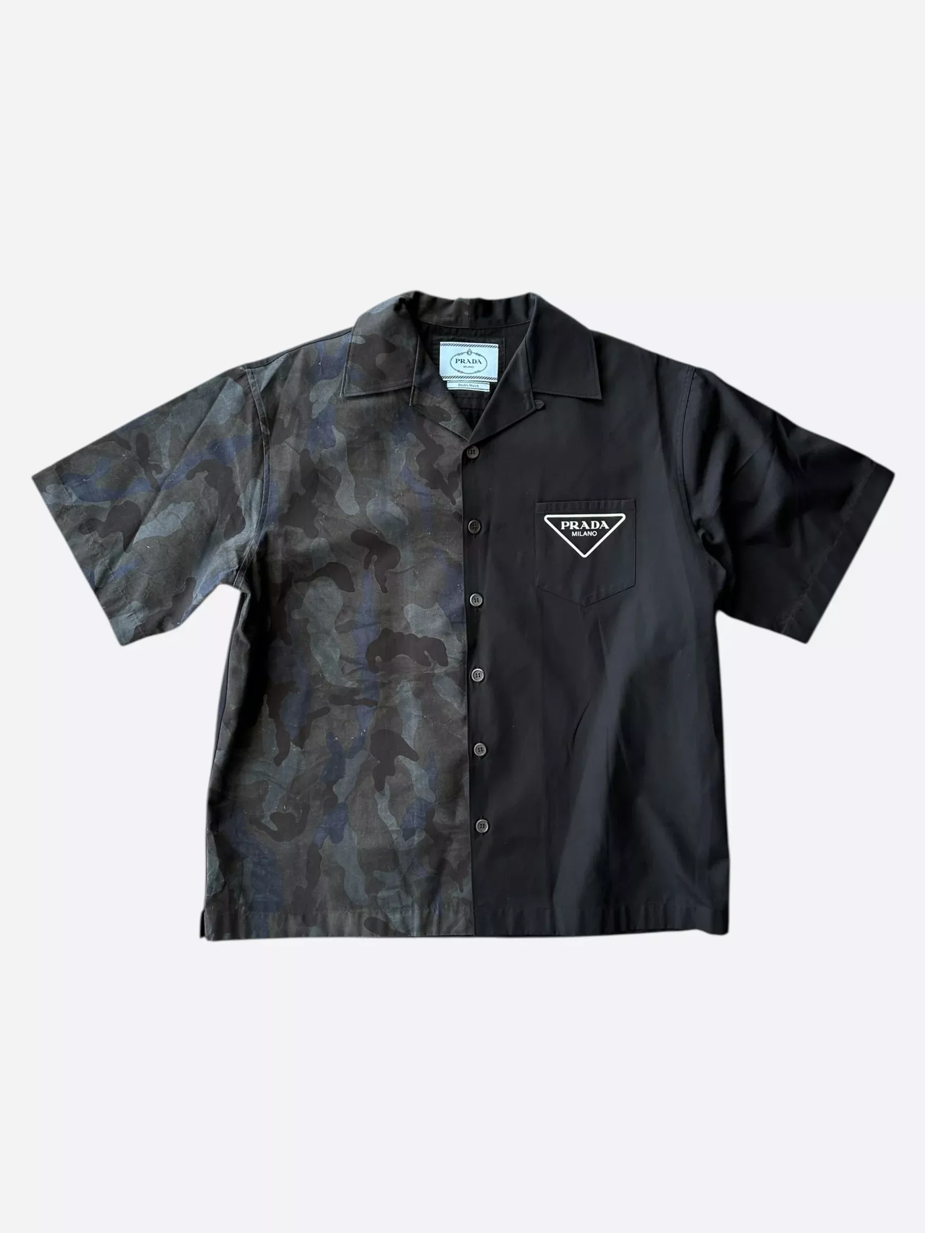 Prada Black Camouflage Split Button Up Shirt