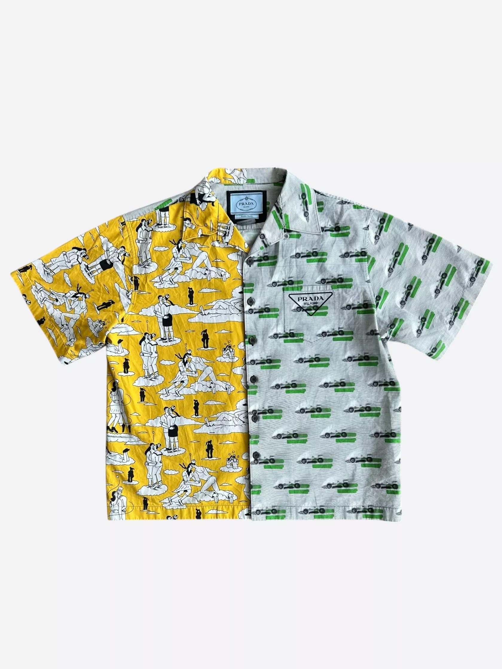 Prada Multicolor Double Match Poplin Split Button Up Shirt
