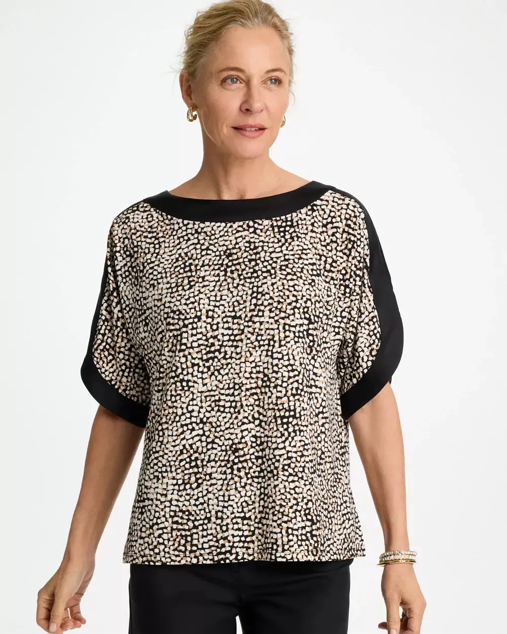 Printed Jersey & Satin Dolman Tee