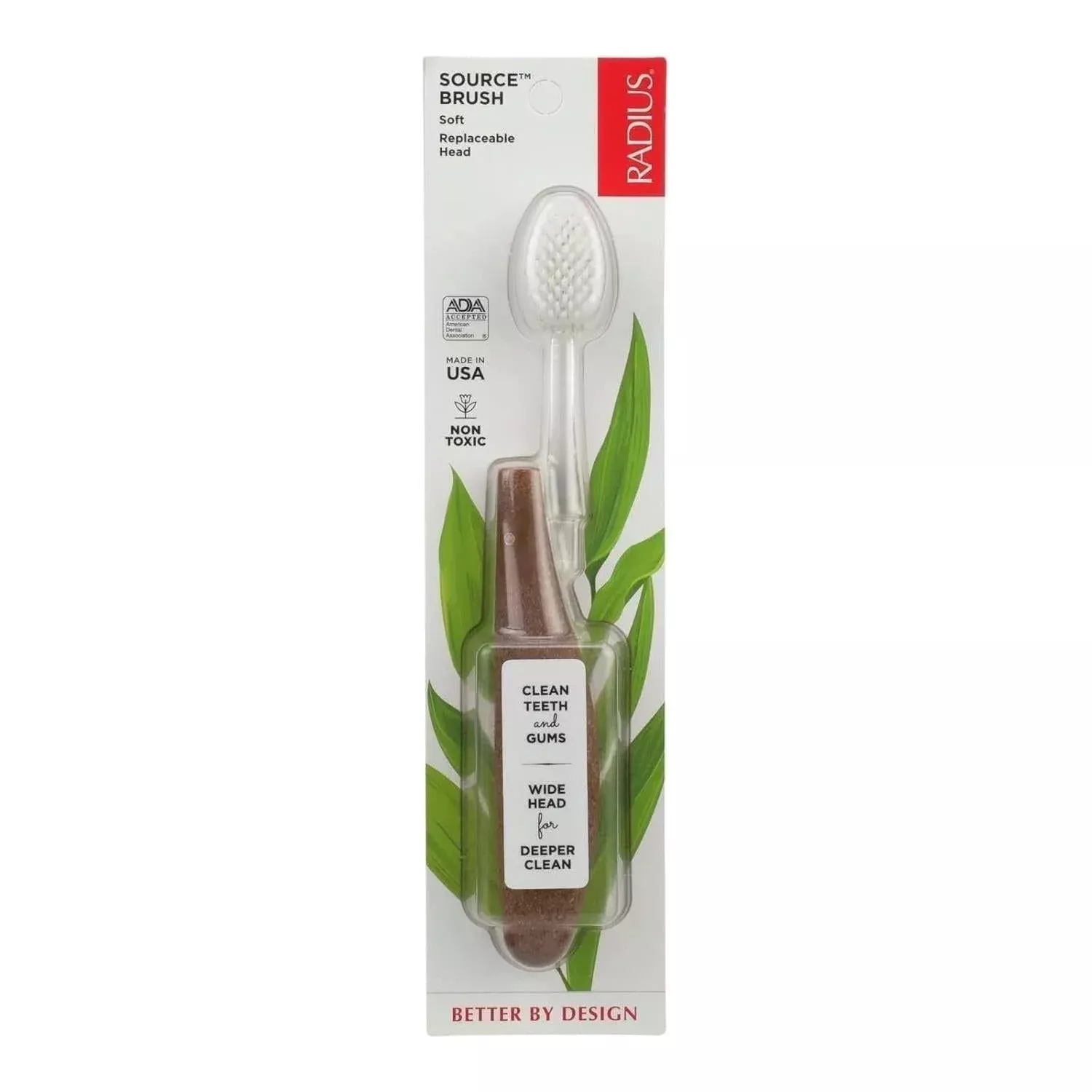 Radius Source Floss Brush Super Soft Replaceable Head Toothbrush (Assorted Colors)