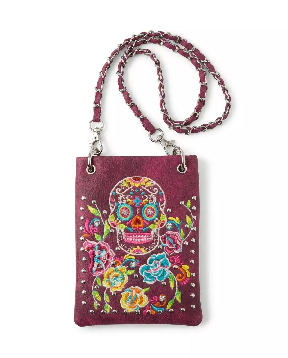 Rainbow Purse 1 - Maroon Sugar Skull