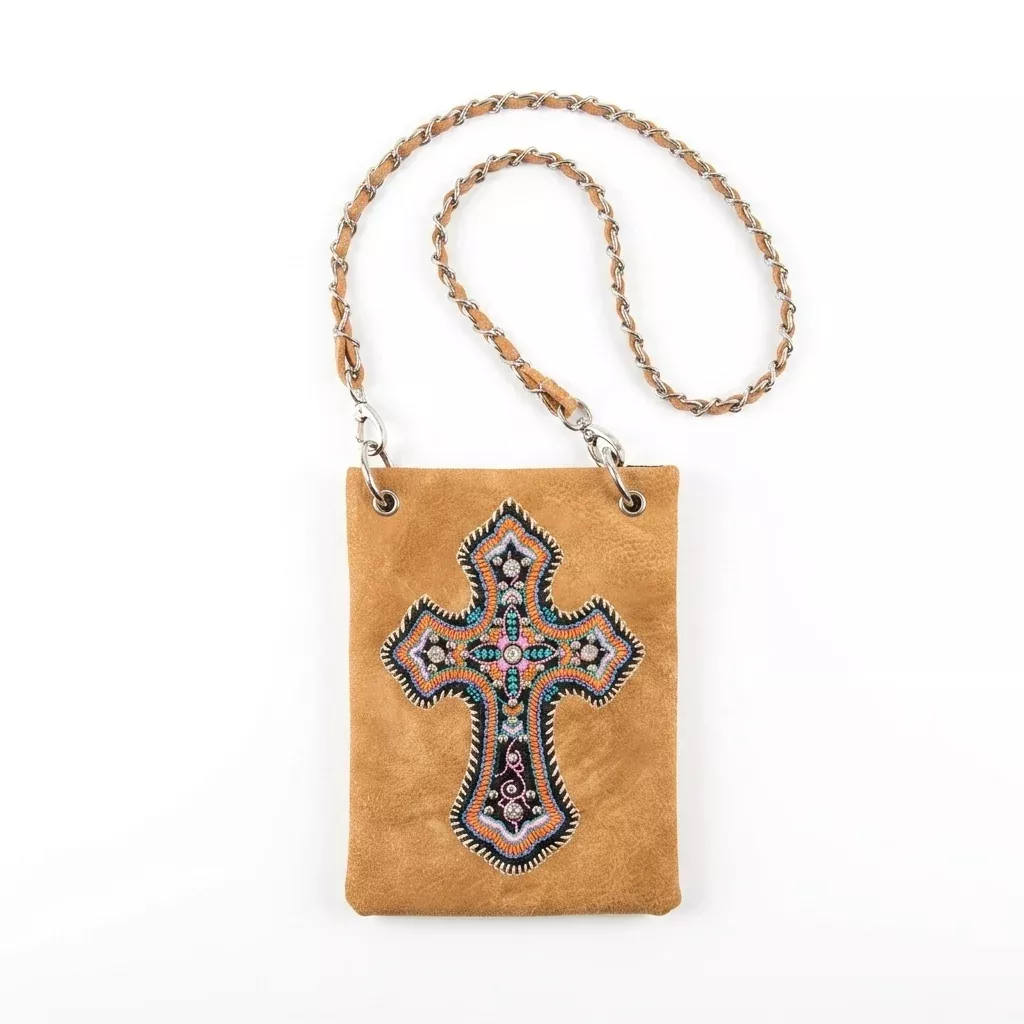 Rainbow Purse 13 - Brown with Cross