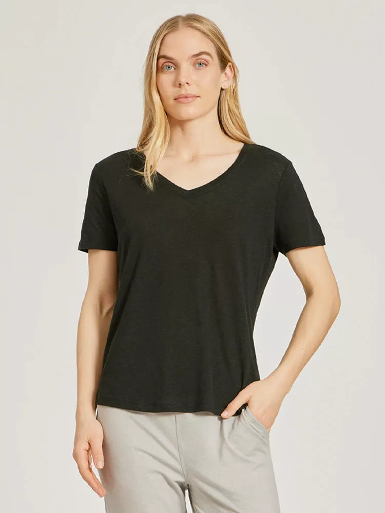 Relaxed Linen Blend V-Neck Tee