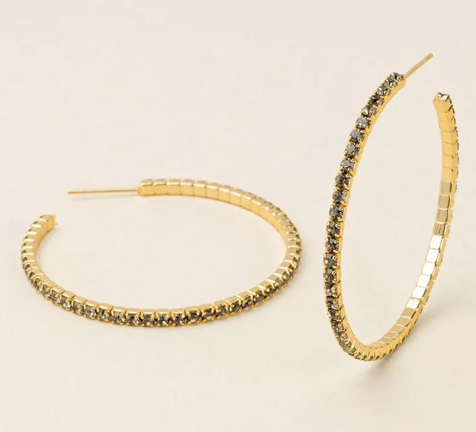 Rhinestone Hoop Earring - Large - Greige & Gold