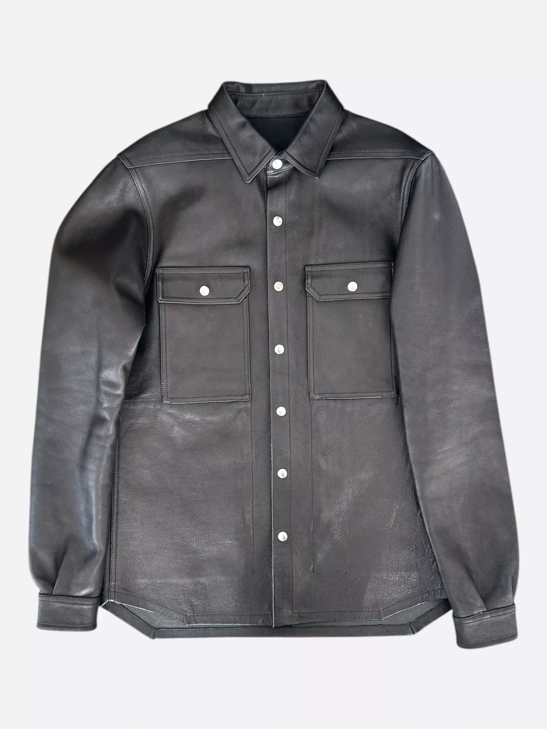 Rick Owens Black Leather Overshirt