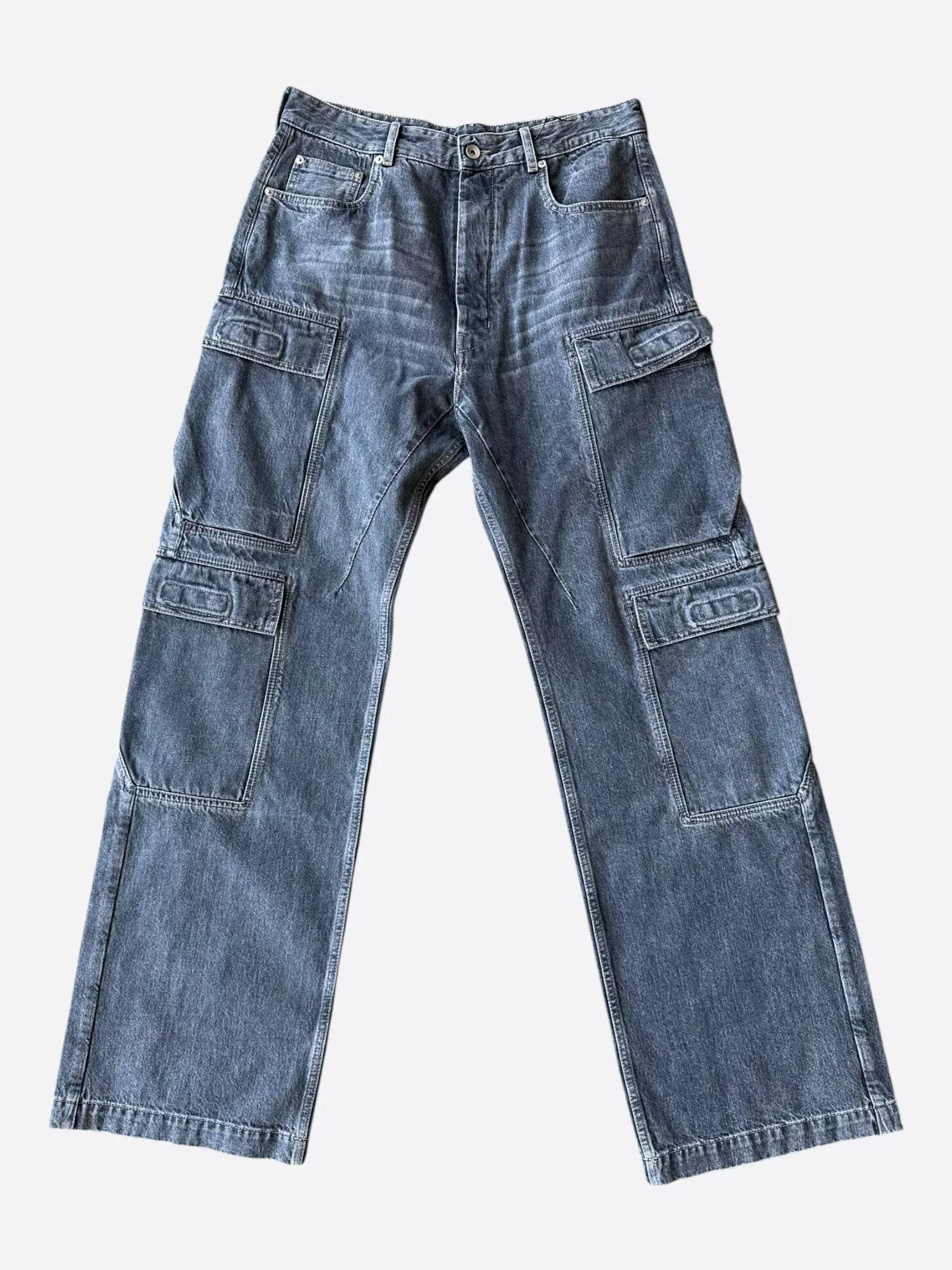 Rick Owens Washed Grey Double Cargo Jeans