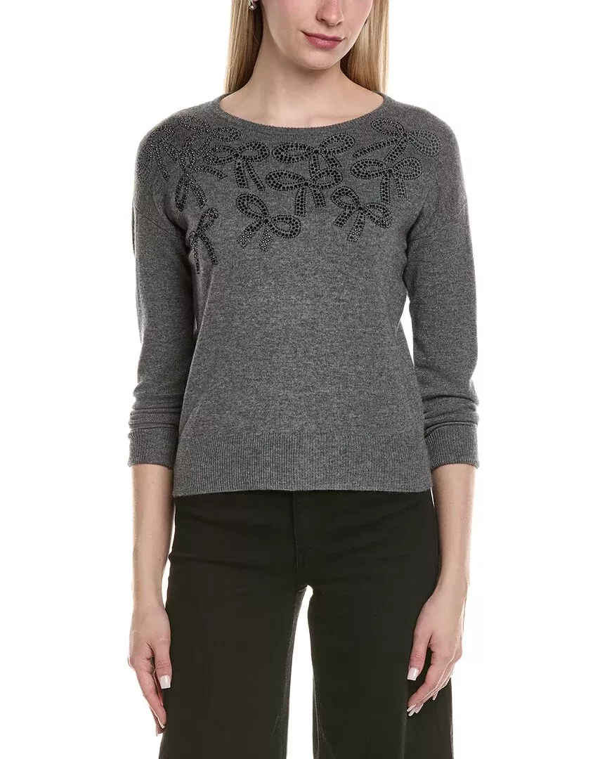 Sofiacashmere Bow Embellishment Wool & Cashmere-Blend Sweater