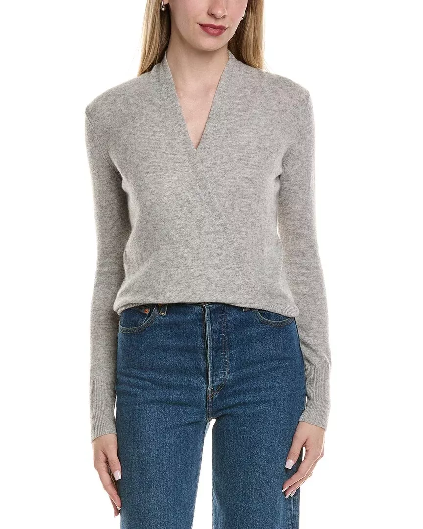 Sofiacashmere Modern Faux Wrap Wool & Cashmere-Blend Sweater