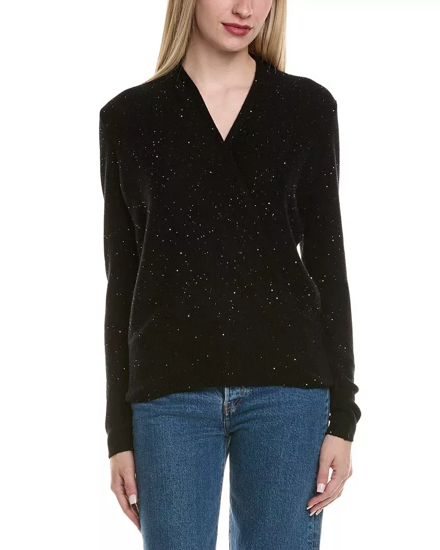Sofiacashmere Sequin Faux Wrap Wool & Cashmere-Blend Sweater