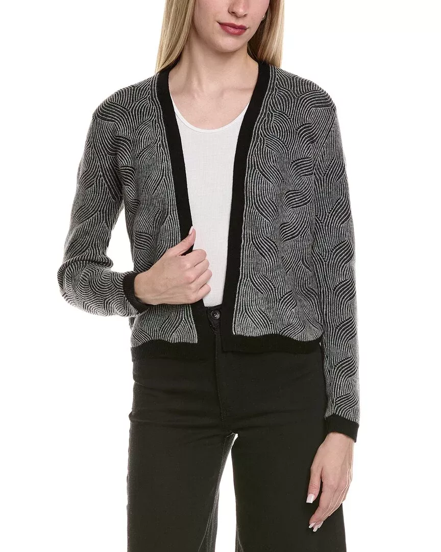 Sofiacashmere Two Tone Brioche Cable Wool & Cashmere-Blend Cardigan