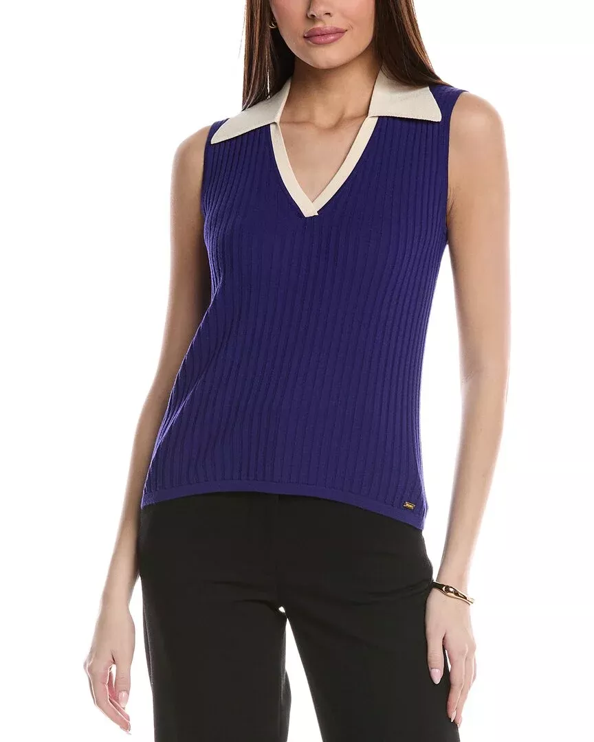 St. John Textured Rib Knit Collar Shell