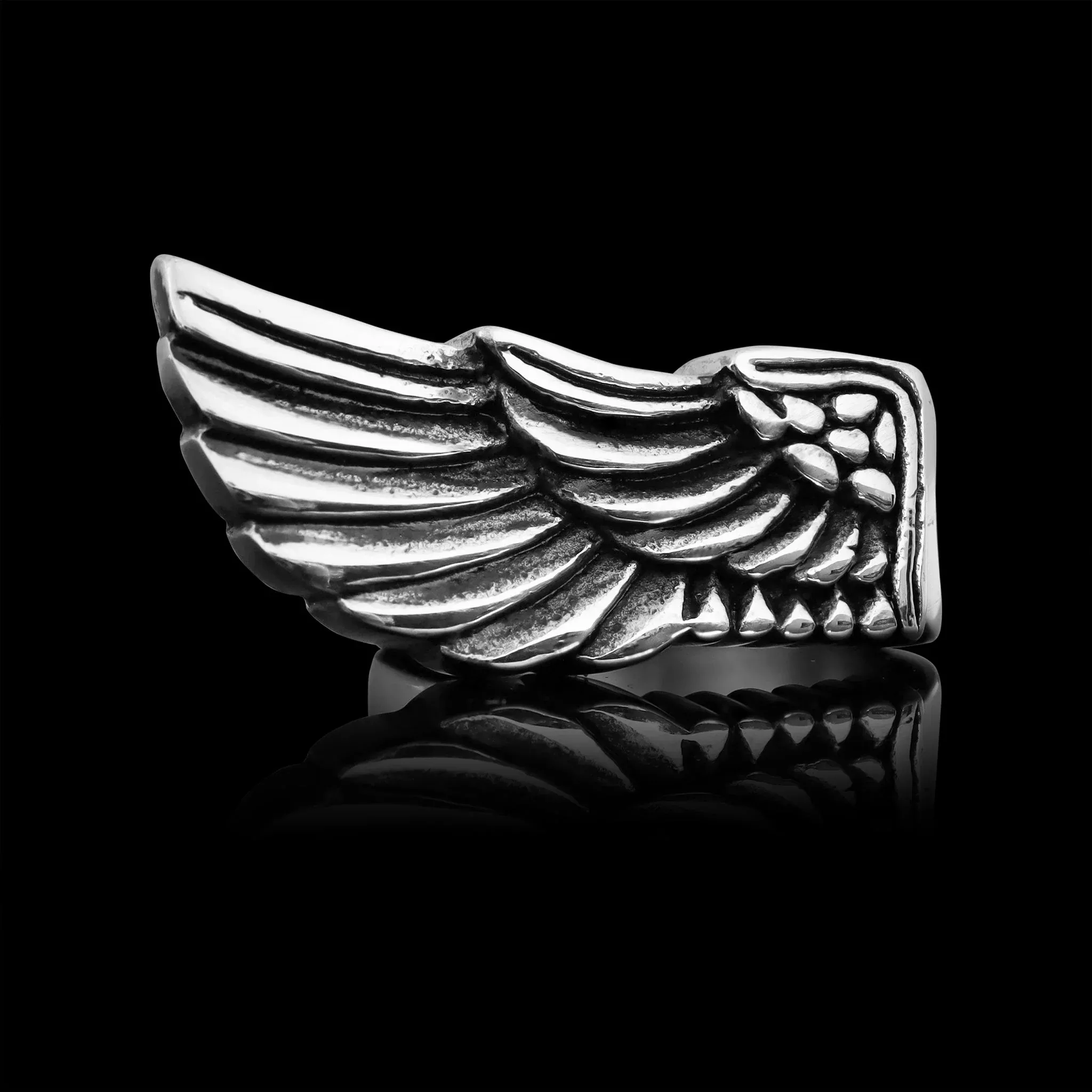 Stainless Steel Detailed Wing Ring
