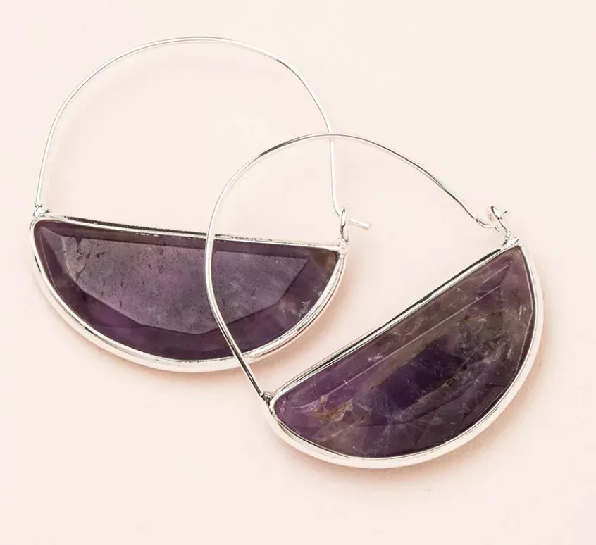 Stone Prism Hoop - Amethyst & Silver