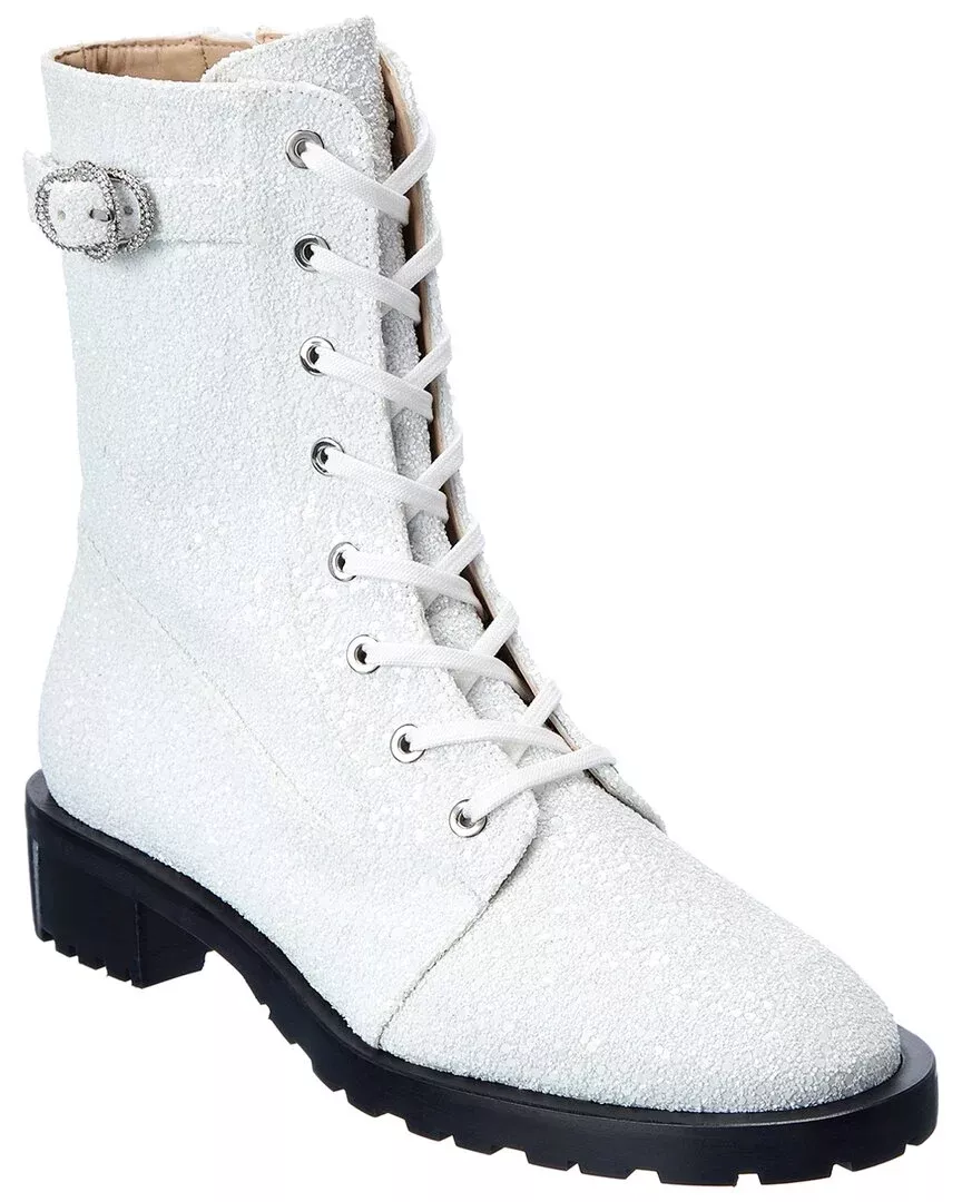 Stuart Weitzman Crystal Buckle Lace-Up Bootie