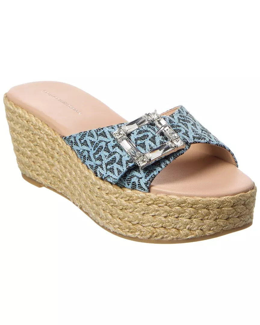 Stuart Weitzman June 75 Leather & Canvas Wedge Slide