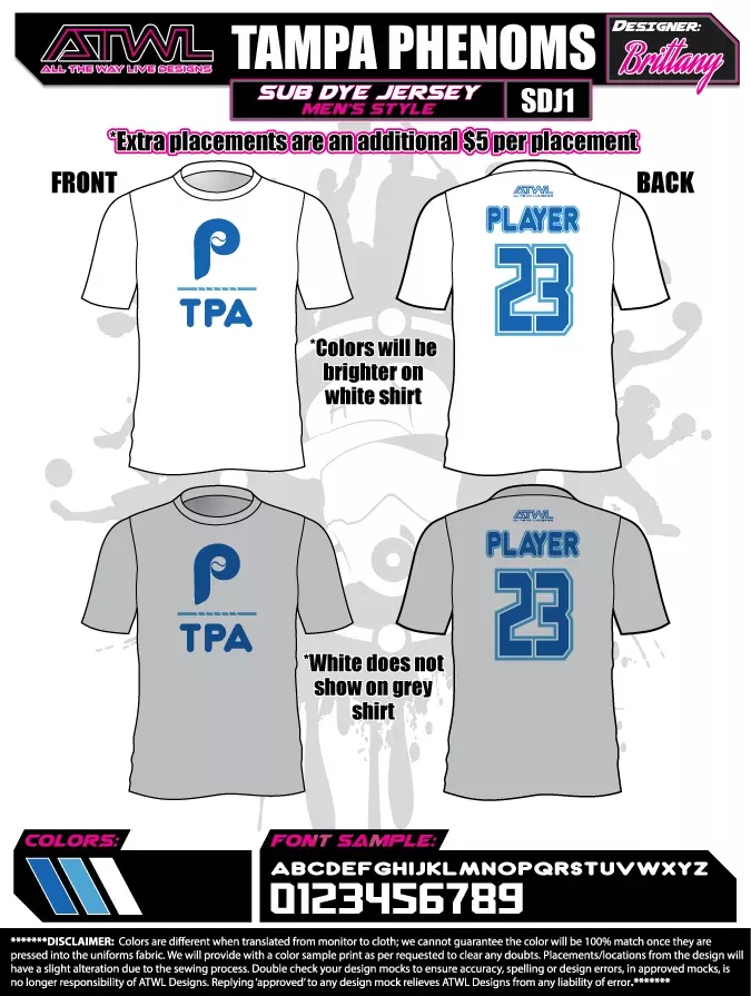 Tampa Phenoms Sub Dye Jersey