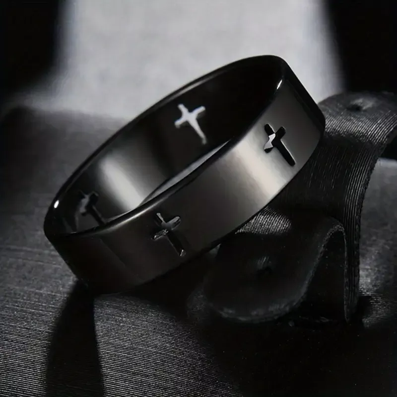 TMRG7 - Men's Black Hollow Cross Ring
