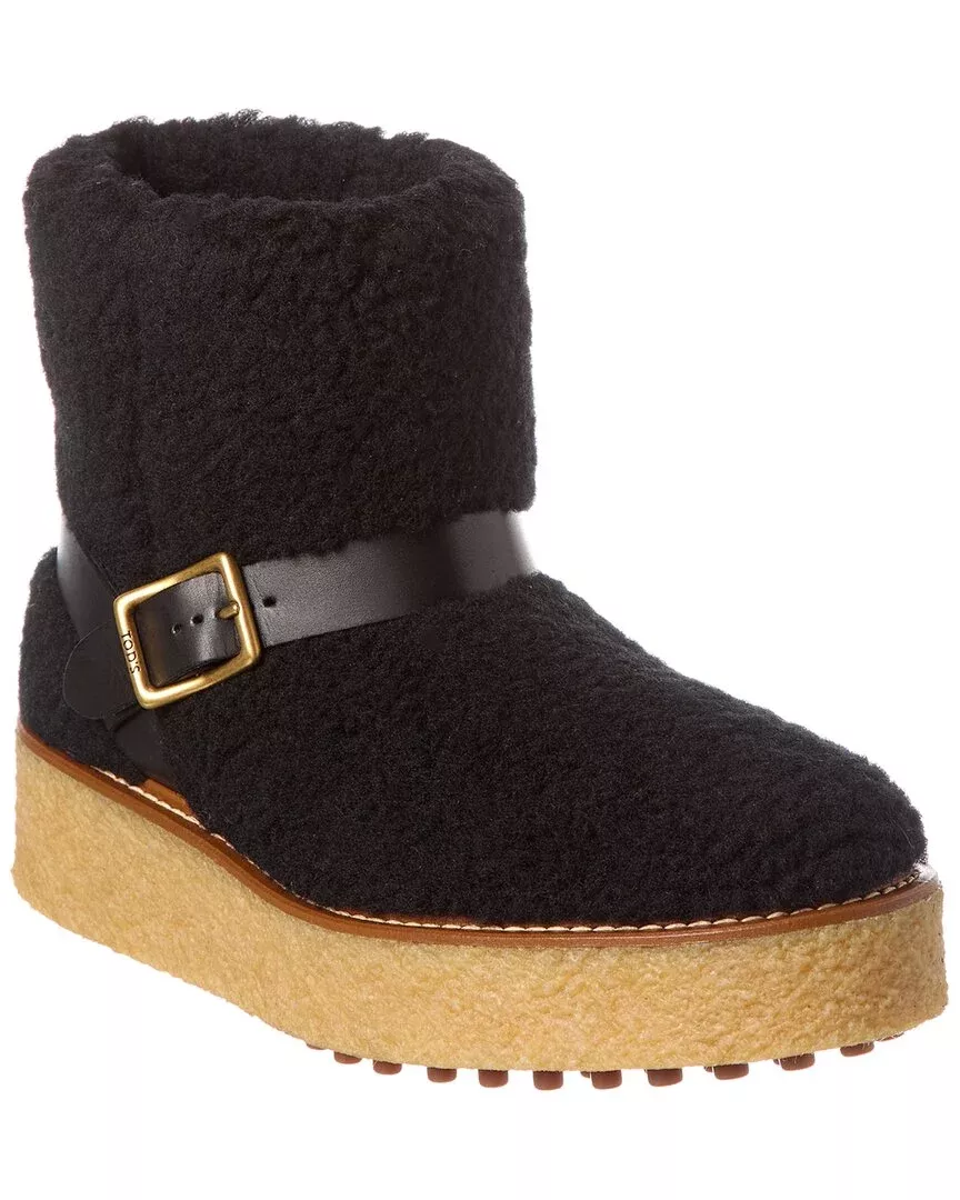 Tods Shearling & Leather Platform Boot
