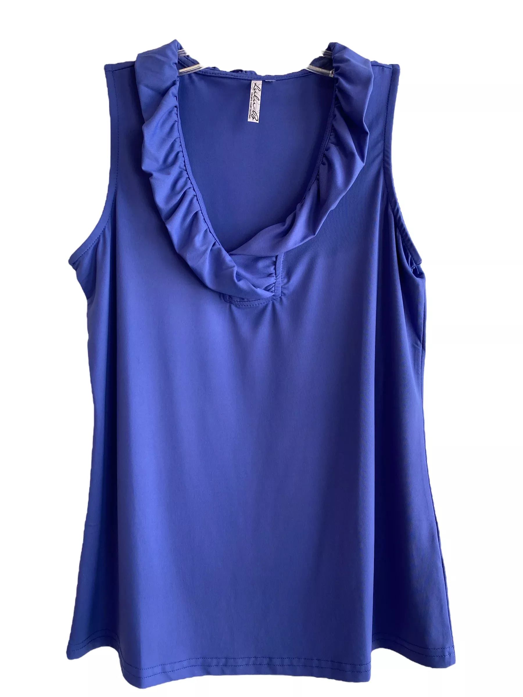 V-Neck Ruffle Tank Top-Sapphire
