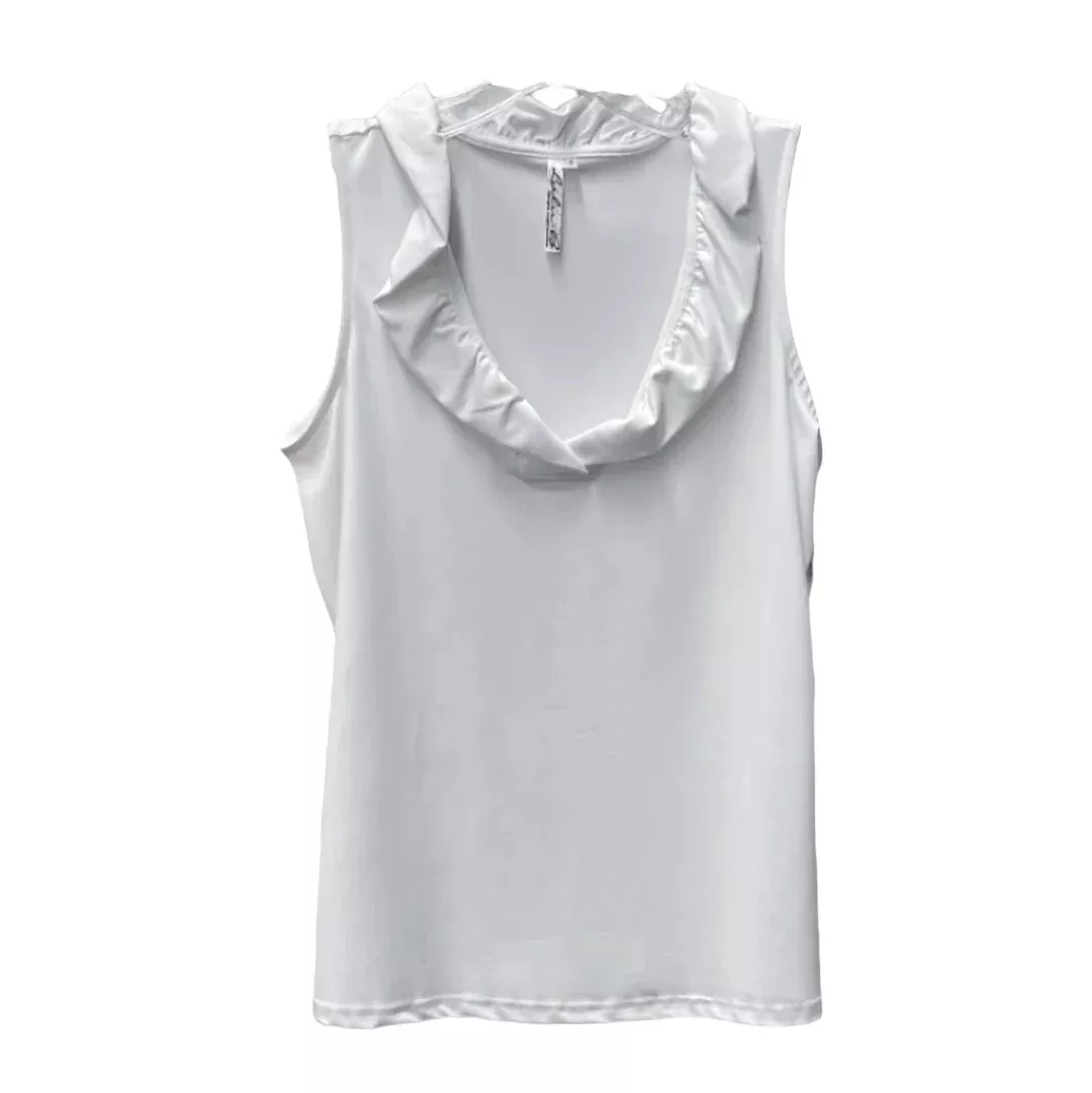 V-Neck Ruffle Tank Top-White