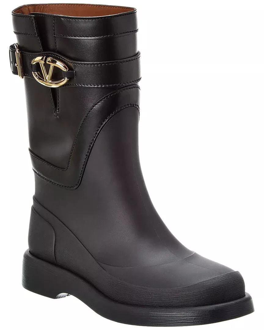 Valentino Vlogo Rubber & Leather Rain Boot